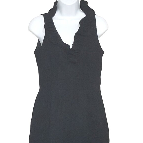 Danny Nicole Dress Size 6 Textured Sleeveless Black Ruffle Neck Knee Cotton Vint - Picture 1 of 7